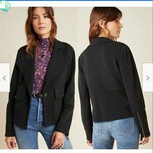 anthropologie Black Sylvia Surin Ponte Knit Moto Blazer Jacket womens XS